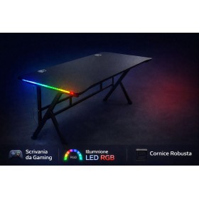 SCRIVANIA MULTIFUNZIONE DA GAMING E UFFICIO CON LED LATERALI E TELECOMANDO COLORE NERO 120X59X74H