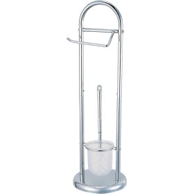 Piantana Porta Rotolo e Porta Scopino Acciaio Cromato Piantana WC Porta Carta Igienica, Accessori Bagno Pratiko Life COD 657848