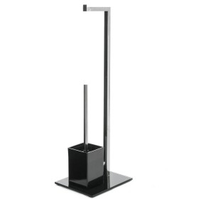 casa seleccion Portarotolo Con Porta Scopino In Metallo con Base in Cristallo Nero 22x18x71cm cod 0657