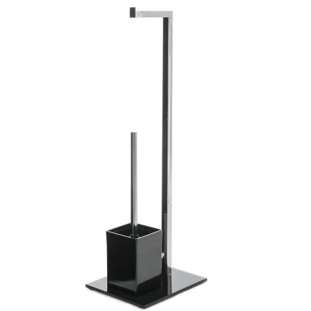 casa seleccion Portarotolo Con Porta Scopino In Metallo con Base in Cristallo Nero 22x18x71cm cod 0657