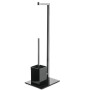 casa seleccion Portarotolo Con Porta Scopino In Metallo con Base in Cristallo Nero 22x18x71cm cod 0657