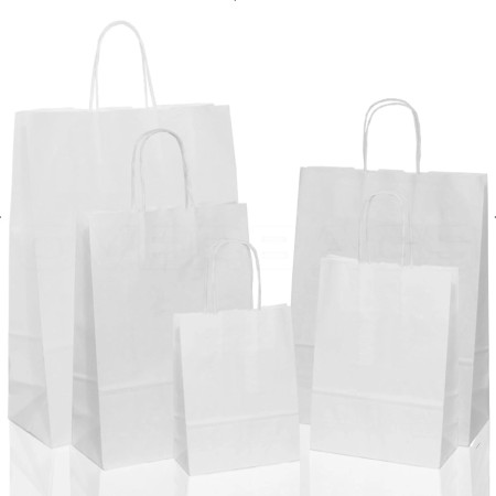 1 BUSTA BORSA SHOPPER 14X8X5X21.5  SACCHETTI DI CARTA CON MANICO CORDINO COLORE BIANCO