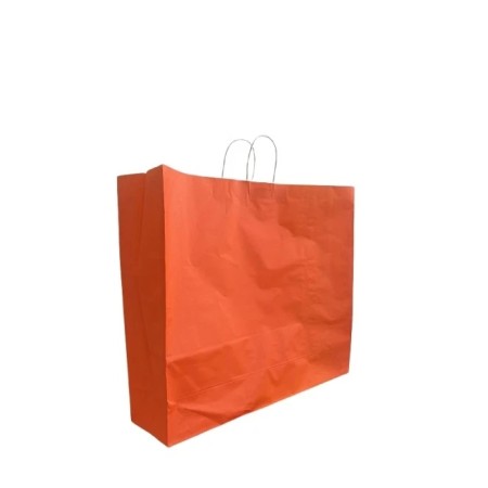 50 BUSTE BORSA SHOPPER SACCHETTI DI CARTA CON MANICO CORDINO BIANCO COLORE ARANCIONE 55X15X49