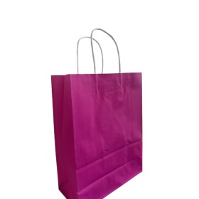 50 BUSTE BORSA SHOPPER 22x10x29 SACCHETTI DI CARTA CON MANICO CORDINO BIANCO COLORE FUCSIA