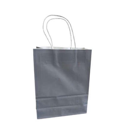 250 BUSTE BORSA SHOPPER 18X8X24 SACCHETTI DI CARTA CON MANICO CORDINO BIANCO COLORE GRIGIO