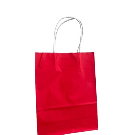 50 BUSTE BORSA SHOPPER 18X8X24 SACCHETTI DI CARTA CON MANICO CORDINO BIANCO COLORE  ROSSO