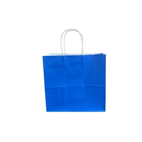 250 BUSTE BORSE SHOPPER 25X11X24 SACCHETTI DI CARTA CON MANICO CORDINO BIANCO COLORE BLU