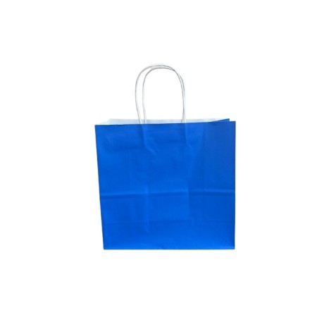 250 BUSTE BORSE SHOPPER 25X11X24 SACCHETTI DI CARTA CON MANICO CORDINO BIANCO COLORE BLU