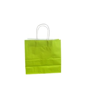 50 BUSTE  BORSE SHOPPER 25X11X24 SACCHETTI DI CARTA CON MANICO CORDINO BIANCO COLORE VERDE