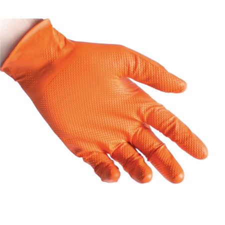 CONFEZIONI 10 PACCHI GLOVELY GUANTI IN NITRILE MODELLO TECH SUPER SPESSORIATO ORANGE SENZA POLVERE 50PZ