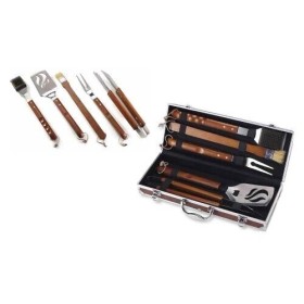 OMPAGRILL 05430 SET VALIGETTA IN RADICA DA 5 PEZZI IN ACCIAIO INOX E MANICO OMPAGRILL 05430 SET VALIGETTA IN RADICA DA 5 PEZZI IN ACCIAIO INOX E MANICO