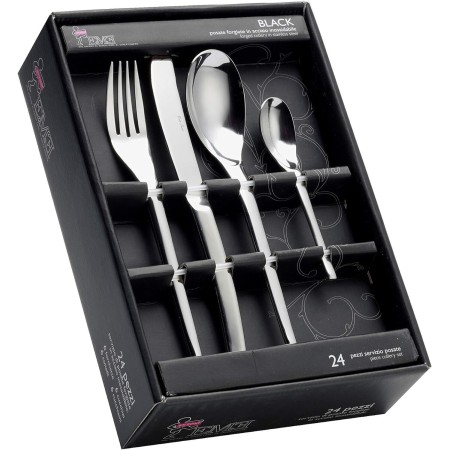 SET DI POSATE DA TAVOLA IN ACCIAIO INOX 18/0 EME 24 PEZZI black P13BL/INOX