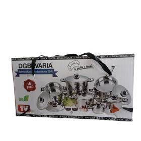 SET DI BATTERIA DI PENTOLE 18 PEZZI IN ACCIAIO INOX 18/10 DGBAVARIA LINEA FELICIA SET DI BATTERIA DI PENTOLE 18 PEZZI IN ACCIAIO INOX 18/10 DGBAVARIA LINEA FELICIA