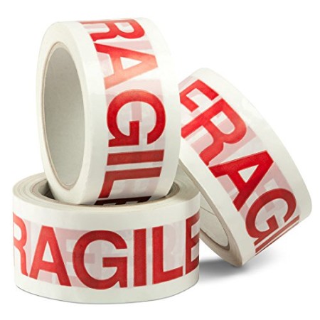 6 ROTOLI NASTRO ADESIVO PER IMBALLO CON SCRITTA FRAGILE 48X66