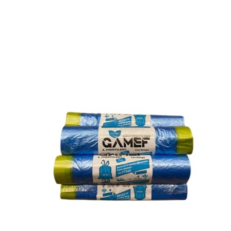 75 SACCHI PER RACCOLTA DIFFERENZIATA RESISTENTI (5 ROTOLI) COD.0344 55X65 AZZURRI CON STRINGA 40 LITRI