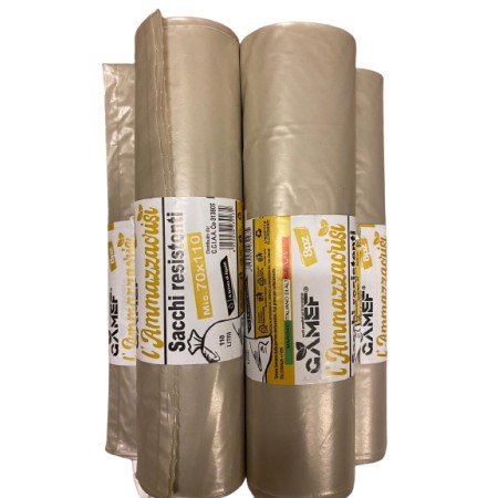 40 SACCHI RESISTENTI COLORE AMBRA 70X110 DA 110 LITRI GAMEF 5978 PER RIFIUTI (5 rotoli )