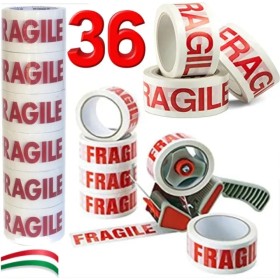 36 ROTOLi DI NASTRO ADESIVO FRAGILE 48X66 36 ROTOLi DI NASTRO ADESIVO FRAGILE 48X66