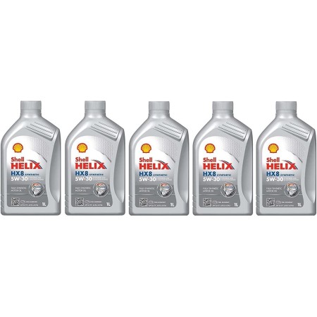 5 LITRI OLIO SHELL HELIX HX8 LUBRIFICANTE SINTETICO 5W30 PER MOTORI DIESEL DA 1 L