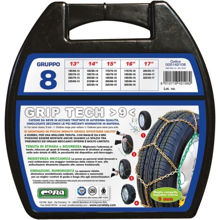 CORA CATENE DA NEVE PER AUTO GRIPTECH 9MM - GRUPPO 8 ( SERIE DI 2 )