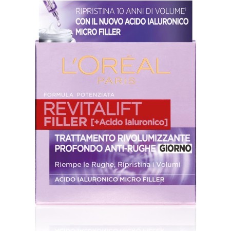 L'ORÉAL PARIS A8354702 CREMA VISO GIORNO REVITALIFT FILLER, AZIONE ANTIRUGHE RIVOLUMIZZANTE CON ACIDO IALURONICO CONCENTRATO, 50 ML
