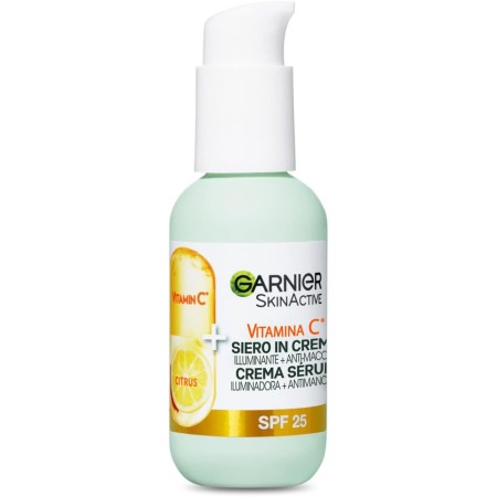 GARNIER C6680400 SIERO IN CREMA VITAMINA C SKINACTIVE, 2 IN 1 SIERO VITAMINA C E CREMA IDRATANTE SPF25, ANTI-MACCHIE E ILLUMINANTE, NON UNGE, ADATTO A TUTTI I TIPI DI PELLE, 50 ML