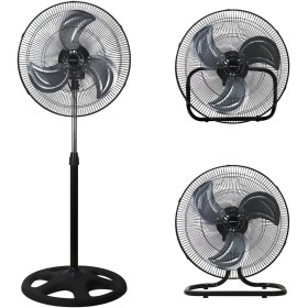 MELCHIONI FAMILY | VENTILATORE INDUSTRIALE 3 IN 1, INSTALLABILE A TERRA, A PARETE O SUL TAVOLO, 3 VELOCITÀ, FUNZIONE DI OSCILLAZIONE, 3 PALE IN METALLO, 45 W, SILENZIOSO, COLORE NERO