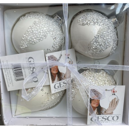 SET 4 PALLE DI NATALE 07710043  SFERE COLOR BIANCO IN VETRO 8CM