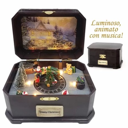 BAULE MAGICO 07730259 NATALIZIO CON TRENINO IN MOVIMENTO (20*14*12)Cm CON MUSICA A BATTERIA