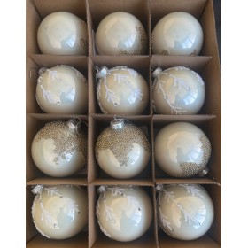 SET 12 PALLE / SFERE NATALIZIE DA 8/10 CM  BIANCO /BEIGE SET 12 PALLE / SFERE NATALIZIE DA 8/10 CM  BIANCO /BEIGE