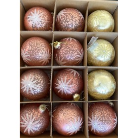 SET 12 PALLE  SFERE NATALIZIE DA 8/10CM ORO GLITTERATA  E ROSA GLITTERATA SET 12 PALLE  SFERE NATALIZIE DA 8/10CM ORO GLITTERATA  E ROSA GLITTERATA