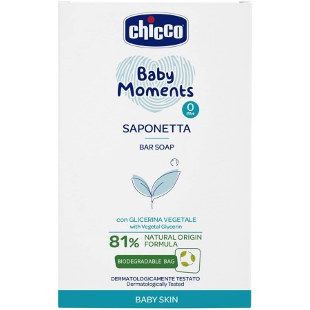 CHICCO 103980  SAPONETTA BABY MOMENTS A BASE DI GLICERINA - VGETALE PULISCE E IDRATA LA PELLE 0 Mesi+ - 100 gr
