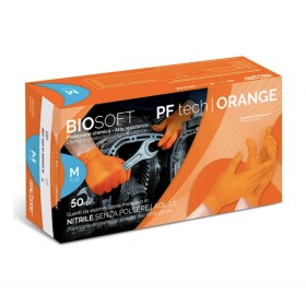 GLOVELY GUANTI IN NITRILE MODELLO TECH SUPER SPESSORIATO ORANGE SENZA POLVERE 50PZ.