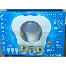 VIVIDA TRIPACK LAMPADINE LED E27 9W 6000K  CONFEZIONE 3 PEZZI