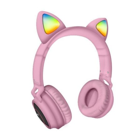TECHMADE TM-M003-PK CUFFIA  BLUTOOTH CON ORECCHIE DI GATTO LED FUNNY SENZA FILO CON MICROFONO ROSA
