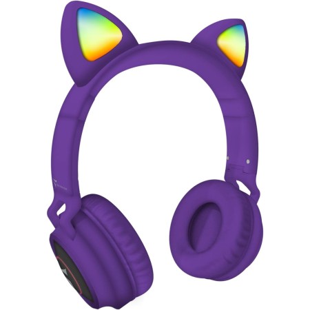 TECHMADE TM-M003-PU CUFFIA  BLUTOOTH CON ORECCHIE DI GATTO LED FUNNY SENZA FILO CON MICROFONO VIOLA