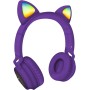 TECHMADE TM-M003-PU CUFFIA  BLUTOOTH CON ORECCHIE DI GATTO LED FUNNY SENZA FILO CON MICROFONO VIOLA