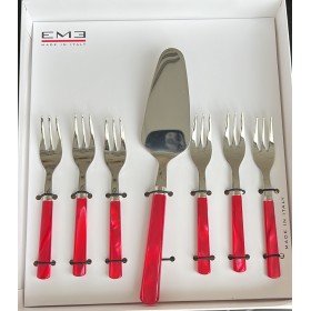 EME P11PE/8 FORCHETTINE DOLCE E PALA TORTA CONFERZIONE DA 7 PEZZI PERLATO ROSSO POSATE IN ACCIAIO EME P11PE/8 FORCHETTINE DOLCE E PALA TORTA CONFERZIONE DA 7 PEZZI PERLATO ROSSO POSATE IN ACCIAIO