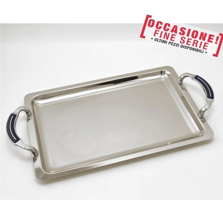 EME VASSOIO RETTANGOLARE  CESELLATO IN ACCIAIO INOX 18/10 CON MANICI  BAROCCO