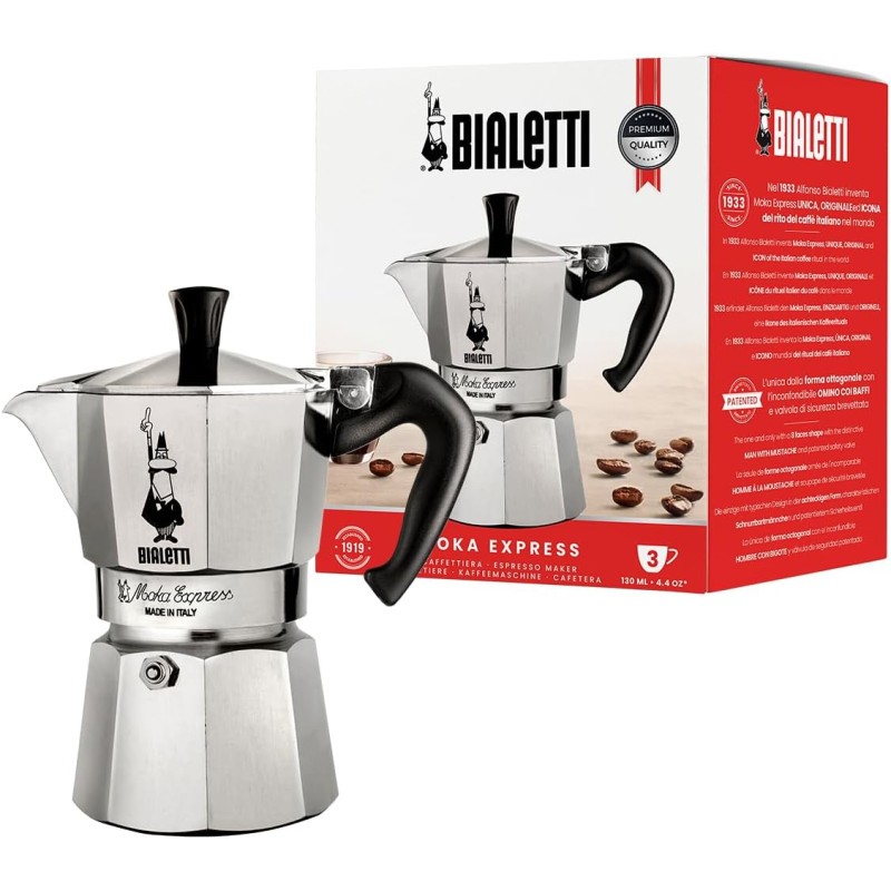 BIALETTI CAFFETTIERA 2 TAZZE E MOKA EXPRESS CON MANICO ANTI SCOTTATURA bialetti-caffettiera-2-tazze-e-moka-express-con-manico-anti-scottatura