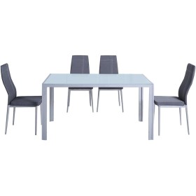 SET BENNY TAVOLO E 4 SEDIE CRIBEL BIANCO/ALLUMINIOPIANO TAVOLO IN VETRO 135X80X76 CM SET BENNY TAVOLO E 4 SEDIE CRIBEL BIANCO/ALLUMINIOPIANO TAVOLO IN VETRO 135X80X76 CM
