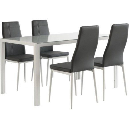 SET BENNY CRIBEL  GRIGIO/BIANCO TAVOLO CON 4 SEDIE IN VETRO 135X80X76 DESIGN MODERNO