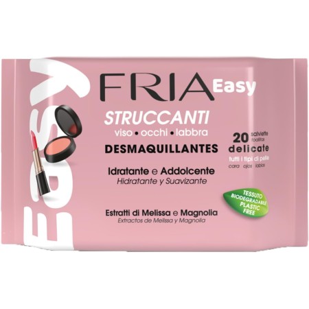FRIA EASY SALVIETTE STRUCCANTI CON ESTRATTI DI MELISSA E MAGNOLIA DERMOTOLOGICAMENTE TESTATE CONFEZIONE DA 20 SALVIETTE COD 040635D