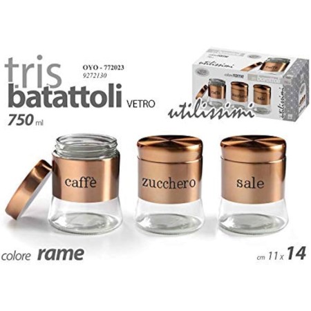 UTILISSIMI SET 3 BARATTOLI TRIS BARATTOLI CUCINA SALE-ZUCHERO-CAFFE' COLOR RAME 750ML