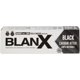 Blanx Dentifricio Black 75ml, Dentifricio Sbiancante con Licheni Islandici e Carboni Attivi 100% Naturali, Rimuove Macchie da Caffè, Fumo e Tè,, Vegan Friendly