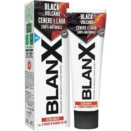 BlanX Dentifricio Black Volcano 75ml, Dentifricio Sbiancante con Licheni Islandici e Cenere Vulcanica, Vegan Friendly e Antibatterico