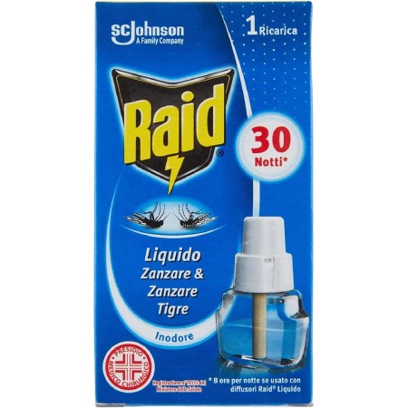 RAID LIQUIDO ELETTRICO RICARICA ANTIZANZARE TIGRE E COMUNI CONFEZIONE DA 1 RICARICA 21ML 30 NOTTI INODORE