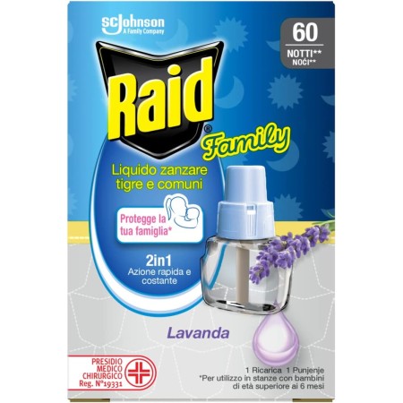 RAID FAMILY LIQUIDO ELETTRICO ANTIZANZARE COMUNI E TIGRE FRAGRANZA ALLA LAVADA CONFEZIONE DA 36ML 60 NOTTI