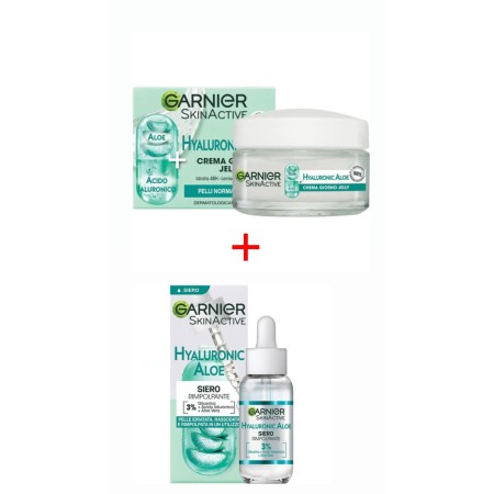GARNIER C6977600 SIERO RIMPOLPANTE+ C6979600 CREMA GEL GIORNO , PER TUTTI I TIPI DI PELLE, ARRICCHITO CON ACIDO IALURONICO, ALOE VERA E GLICERINA, PELLE IDRATATA E RASSODATA IN UN UTILIZZO, HYALURONIC ALOE