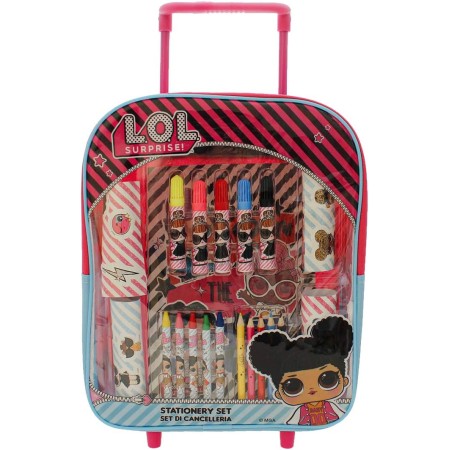 TROLLEY PER BAMBINI CON RUOTE E MANICO + SET DI CANCELLERIA DISEGNO LOL