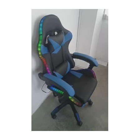 SEDIA DA GAMING A LED RGB, PELLE SINTETICA, CON ROTELLE CUSCINO SUPPORTO POGGIATESTA E CON POGGIAPIEDI
